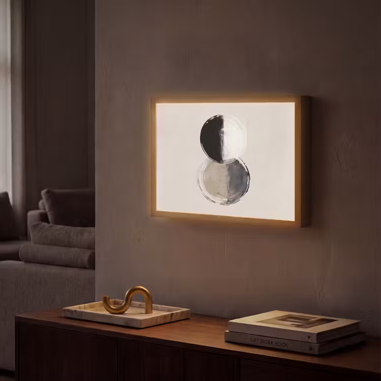 Cirkels - Strepen - Minimalistisch - Zwart Light Box met batterij (Wandlamp) middel -sfeer1