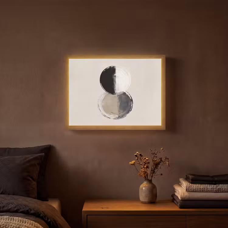 Cirkels - Strepen - Minimalistisch - Zwart Light Box met batterij (Wandlamp) middel -sfeer4