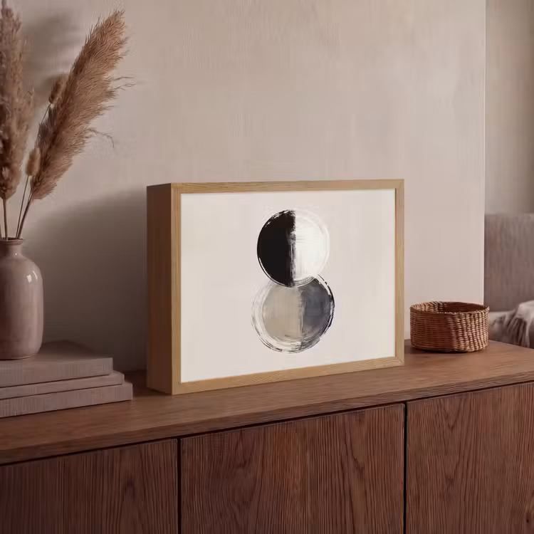 Cirkels - Strepen - Minimalistisch - Zwart Light Box met batterij (Wandlamp) middel -sfeer2