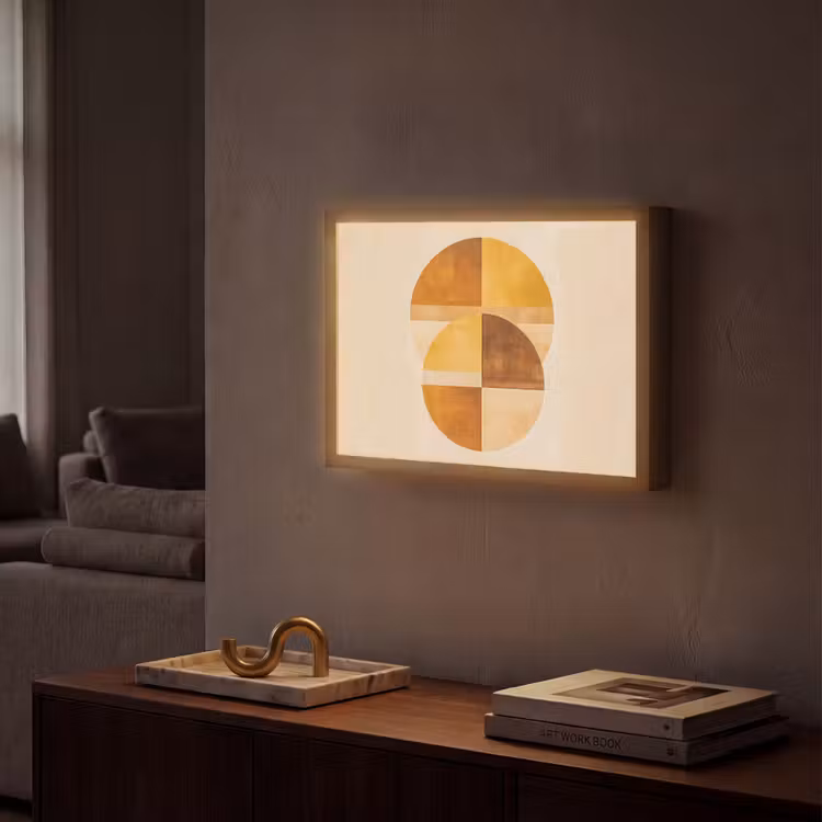 Cirkels - Geel - Minimalistisch Light Box met batterij (Wandlamp) middel -sfeer1