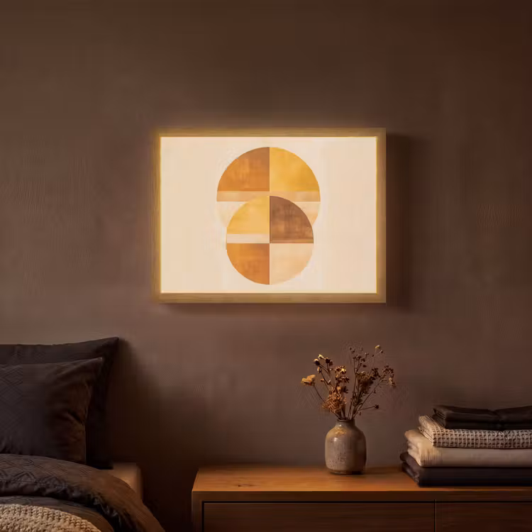 Cirkels - Geel - Minimalistisch Light Box met batterij (Wandlamp) middel -sfeer4