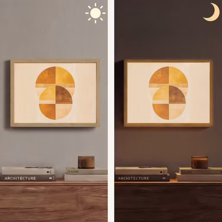 Cirkels - Geel - Minimalistisch Light Box met batterij (Wandlamp) middel -sfeer3
