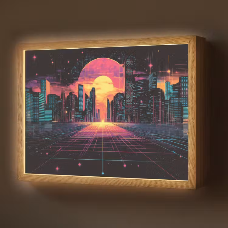 Stad - Gebouwen - Zon - Geel Light Box met batterij (Wandlamp) middel -z3d_website