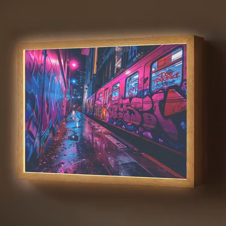 Stad - Neon -  Nacht - Roze - Graffiti Light Box met batterij (Wandlamp) middel -z3d_website