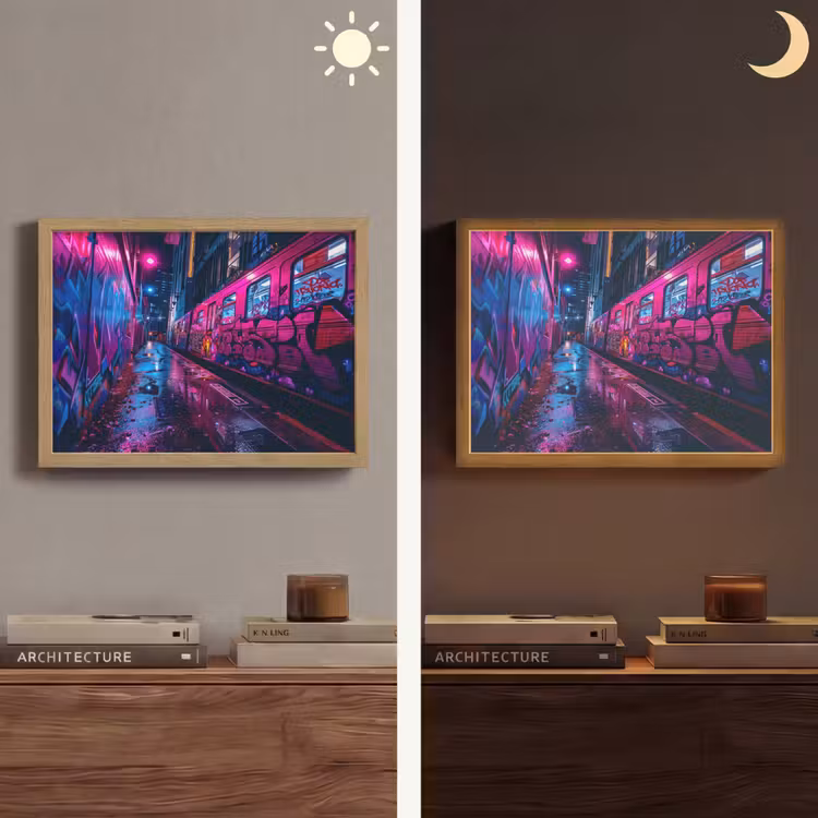 Stad - Neon -  Nacht - Roze - Graffiti Light Box met batterij (Wandlamp) middel -sfeer3