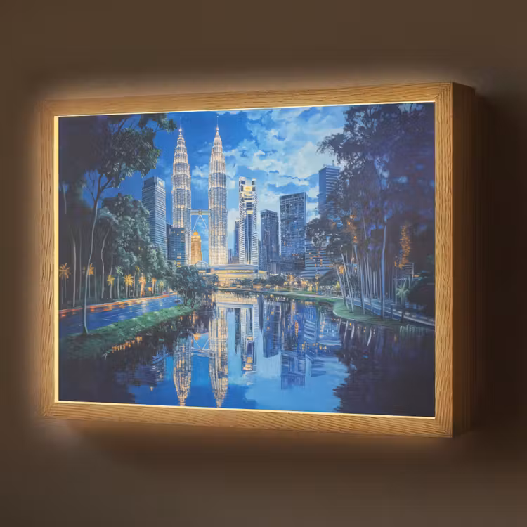 Stad Kuala Lumpur - Skyline - Wolkenkrabbers - Water Light Box met batterij (Wandlamp) middel -z3d_website