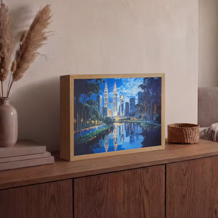 Stad Kuala Lumpur - Skyline - Wolkenkrabbers - Water Light Box met batterij (Wandlamp) middel -sfeer2