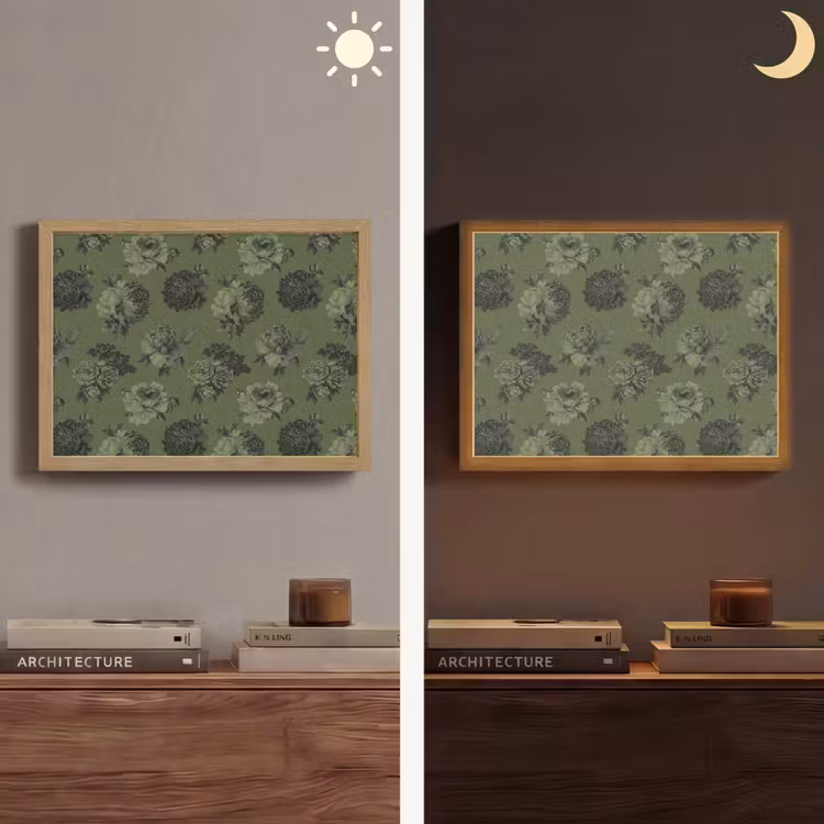 Klassiek - botanisch - olijfgroen - bloemen Light Box met batterij (Wandlamp) middel 907 -sfeer3