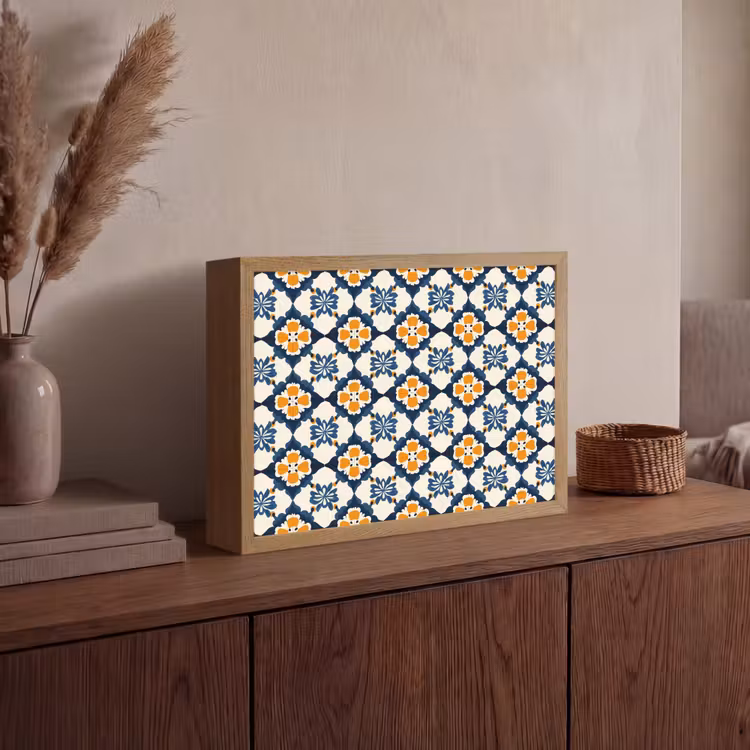Klassiek - Geometrisch - Blauw Light Box met batterij (Wandlamp) middel 907 -sfeer2
