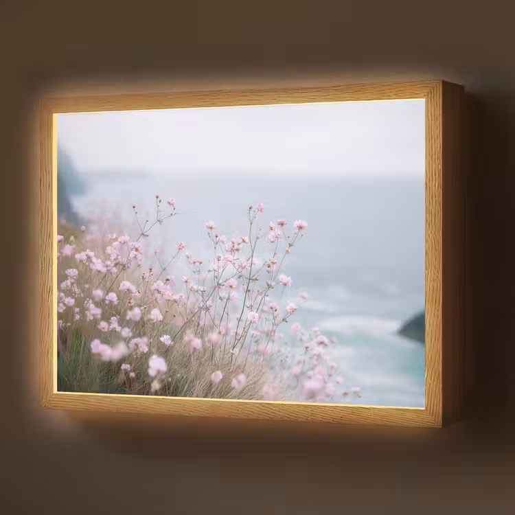 Klif - Bloemen - Zee - Roze Light Box met batterij (Wandlamp) middel -z3d_website