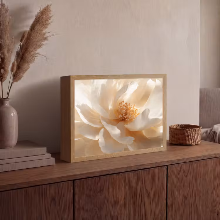 Close up - Pioenroos - Wit Light Box met batterij (Wandlamp) middel -sfeer2
