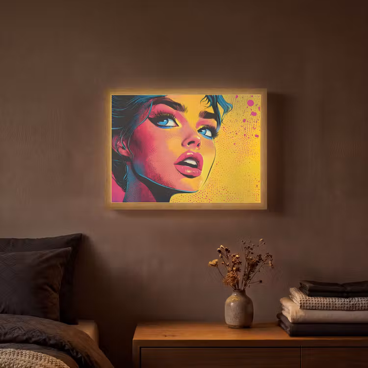 Close-up - Vrouwengezicht - Stippen - Geel Light Box met batterij (Wandlamp) middel -sfeer4