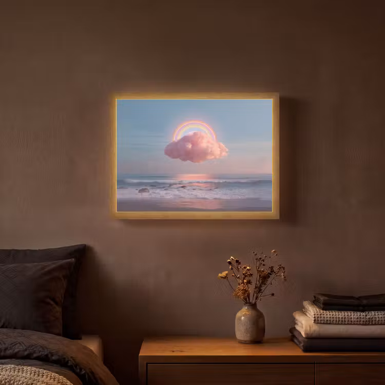 Wolk - Regenboog - Zee Light Box met batterij (Wandlamp) middel -sfeer4