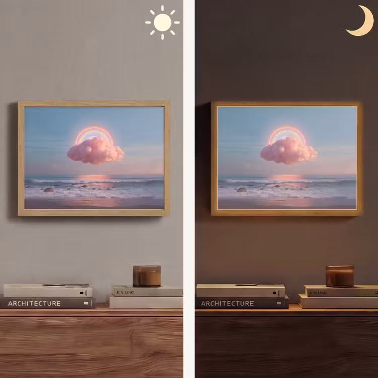 Wolk - Regenboog - Zee Light Box met batterij (Wandlamp) middel -sfeer3