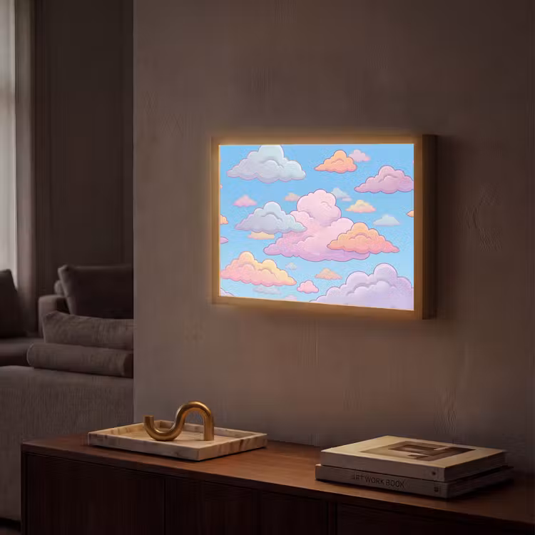 Wolk - Lucht - Natuur - Illustratie - Pastel Light Box met batterij (Wandlamp) middel -sfeer1