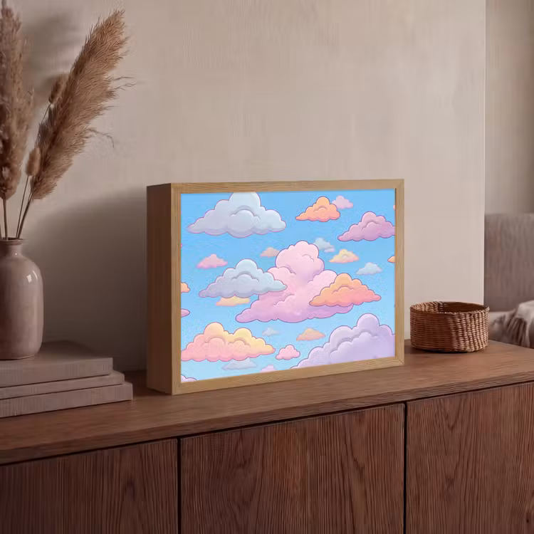 Wolk - Lucht - Natuur - Illustratie - Pastel Light Box met batterij (Wandlamp) middel -sfeer2