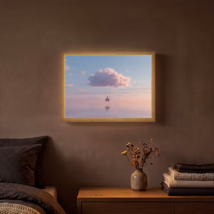 Wolk - Schommel - Kleurrijke lucht Light Box met batterij (Wandlamp) middel -sfeer4