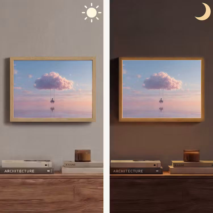Wolk - Schommel - Kleurrijke lucht Light Box met batterij (Wandlamp) middel -sfeer3