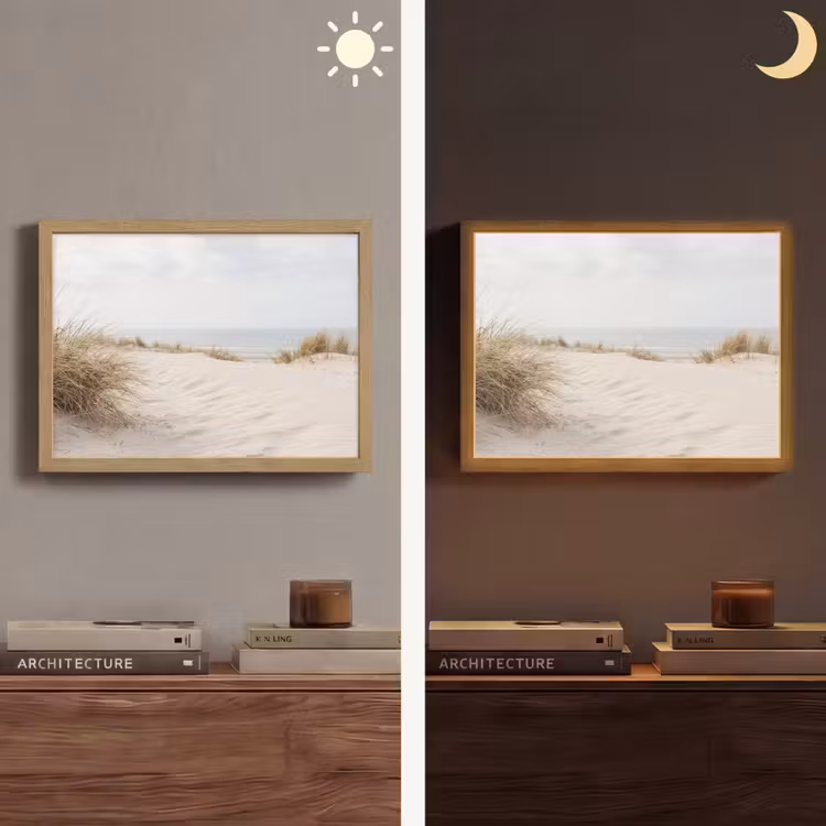 Wolken - Duinlandschap - Zand Light Box met batterij (Wandlamp) middel -sfeer3