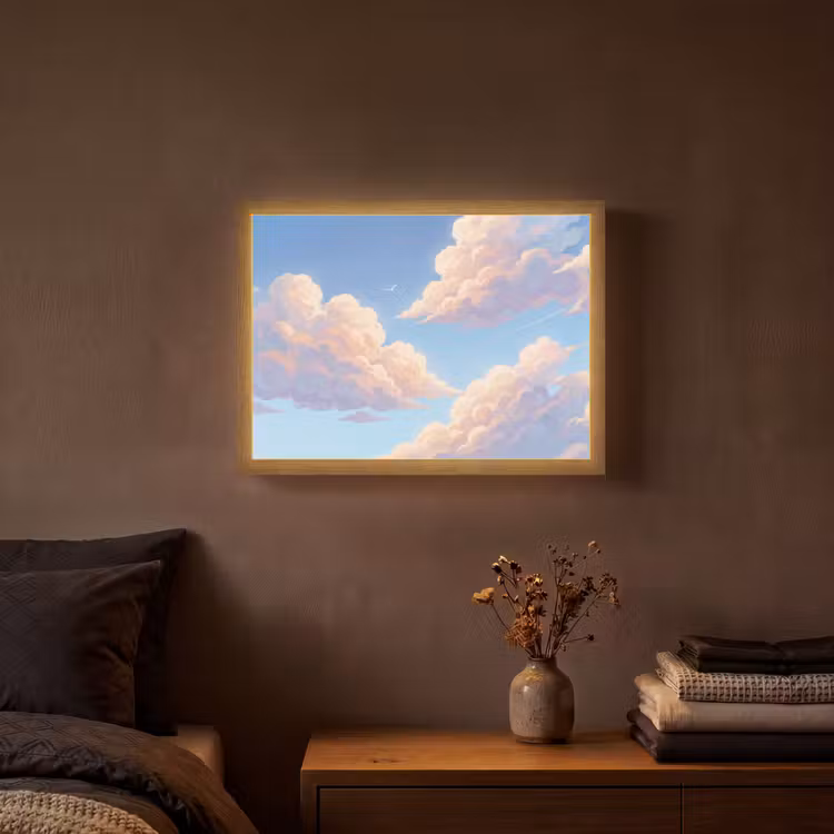 Wolken - Lucht - Natuur - Blauw Light Box met batterij (Wandlamp) middel -sfeer4
