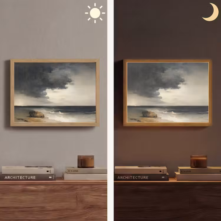 Kust - Golven - Rots - Storm Light Box met batterij (Wandlamp) middel -sfeer3