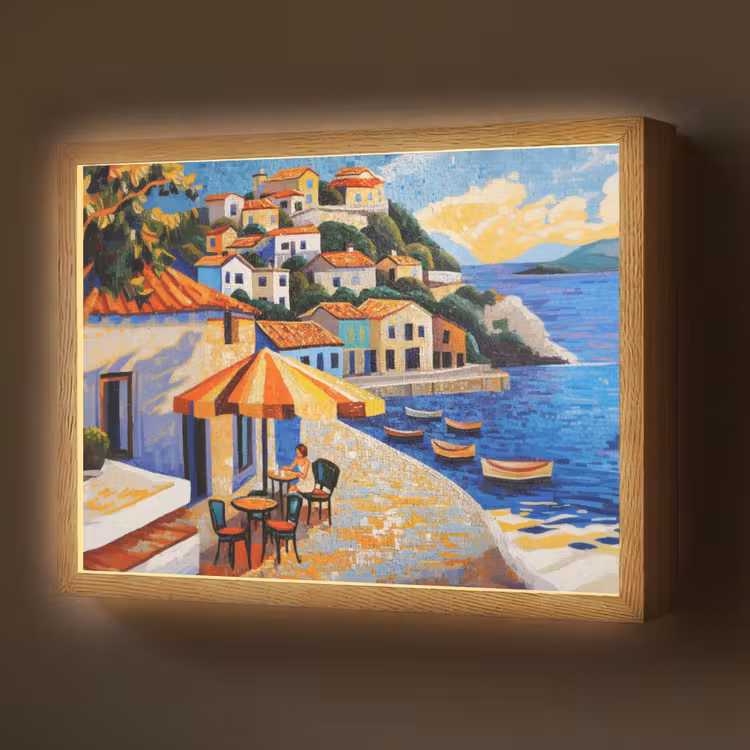 Kustdorp - Huisjes - Mozaïek - Zee Light Box met batterij (Wandlamp) middel -z3d_website