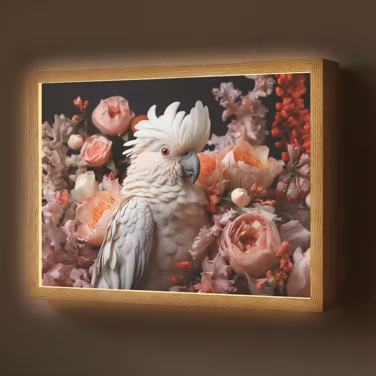 Kaketoe - Dier - Natuur - Botanisch - Bloemen - Roze Light Box met batterij (Wandlamp) middel -z3d_website