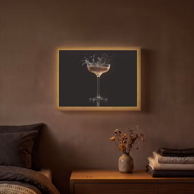 Cocktail - Zwart - Spetters - Glas Light Box met batterij (Wandlamp) middel -sfeer4