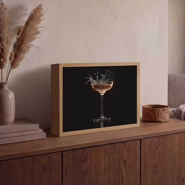 Cocktail - Zwart - Spetters - Glas Light Box met batterij (Wandlamp) middel -sfeer2