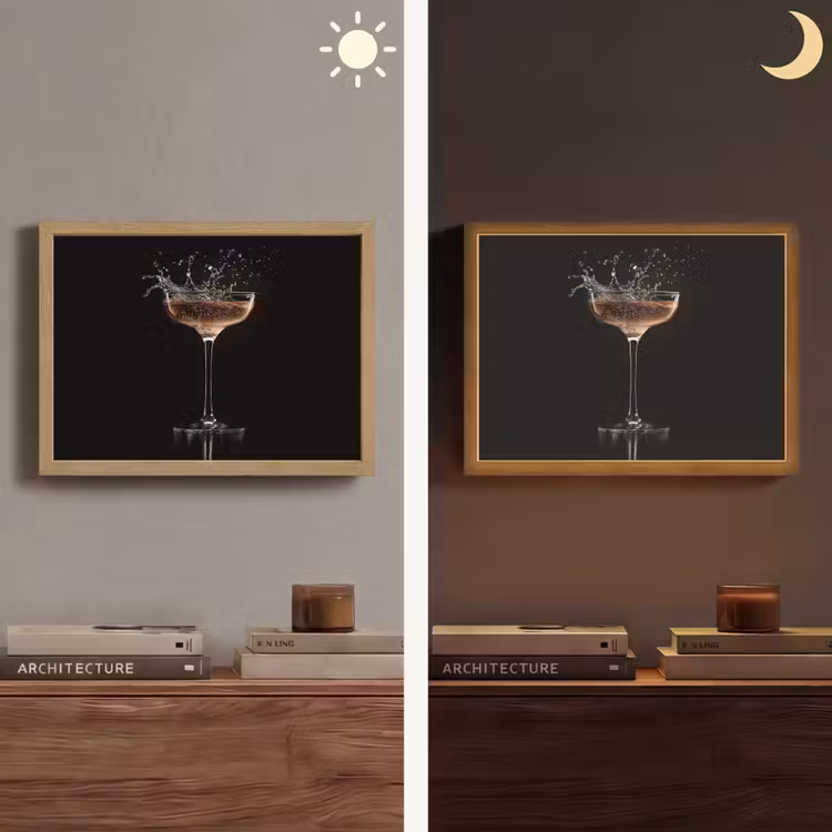 Cocktail - Zwart - Spetters - Glas Light Box met batterij (Wandlamp) middel -sfeer3