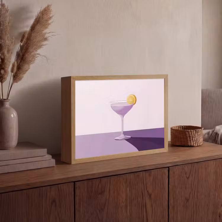 Cocktail - Paars - Minimalistisch - Citroen Light Box met batterij (Wandlamp) middel -sfeer2