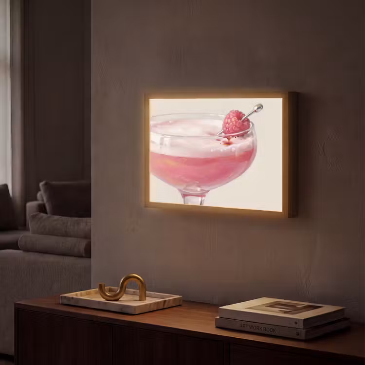 Cocktail - Framboos - Drank - Modern - Roze Light Box met batterij (Wandlamp) middel -sfeer1
