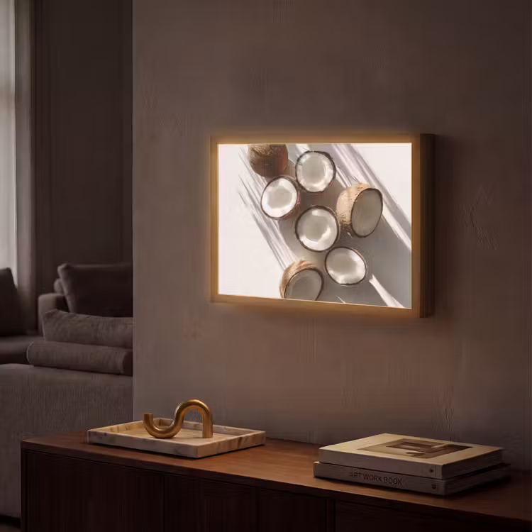 Kokosnoten - Bruin - Shaduw Light Box met batterij (Wandlamp) middel -sfeer1