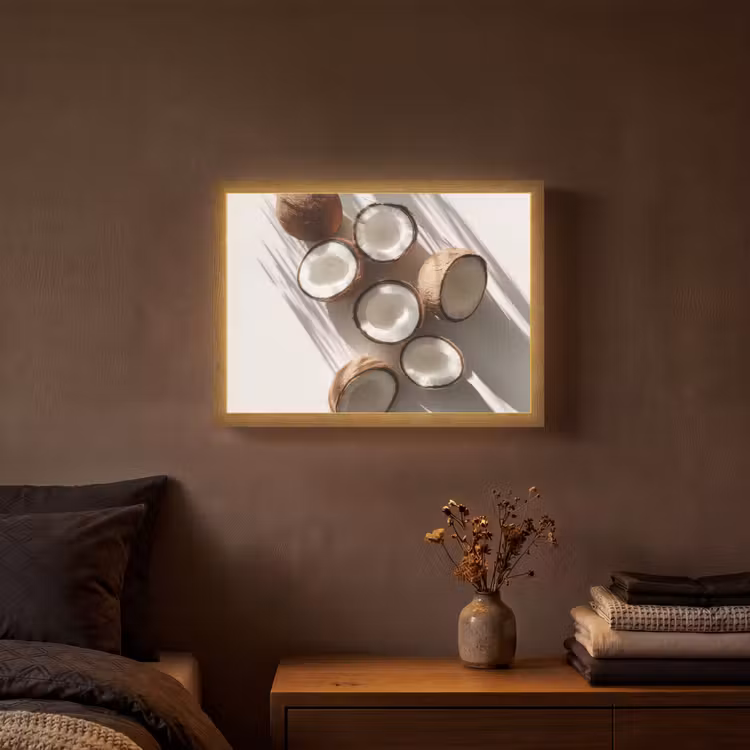 Kokosnoten - Bruin - Shaduw Light Box met batterij (Wandlamp) middel -sfeer4