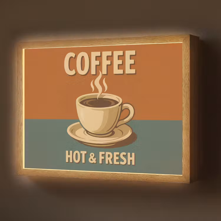 Koffie - Kop - Vintage - Quote Light Box met batterij (Wandlamp) middel -z3d_website