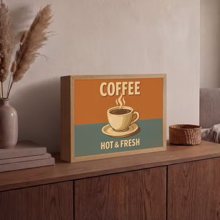 Koffie - Kop - Vintage - Quote Light Box met batterij (Wandlamp) middel -sfeer2