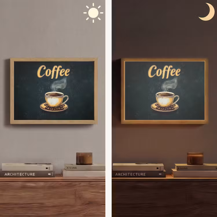 Koffie - Schotel - Koffiebonen - Retro Light Box met batterij (Wandlamp) middel -sfeer3