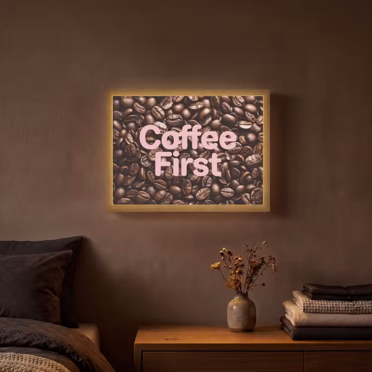Coffee First - Koffiebonen - Roze Light Box met batterij (Wandlamp) middel -sfeer4