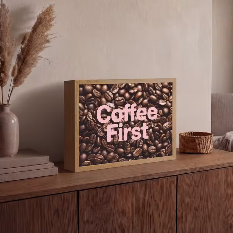 Coffee First - Koffiebonen - Roze Light Box met batterij (Wandlamp) middel -sfeer2
