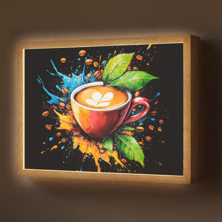 Koffie - Graffiti - Drinken - Abstract Light Box met batterij (Wandlamp) middel -z3d_website
