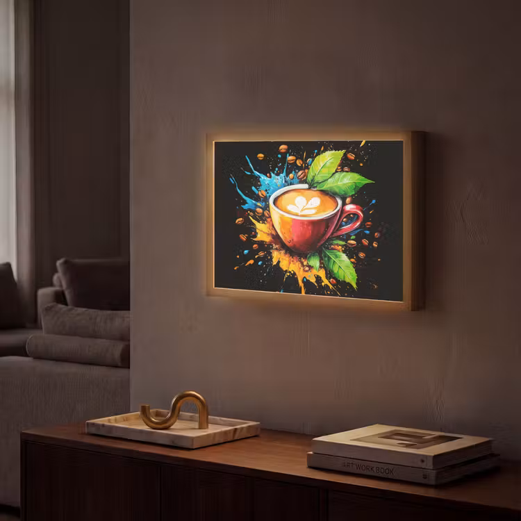 Koffie - Graffiti - Drinken - Abstract Light Box met batterij (Wandlamp) middel -sfeer1