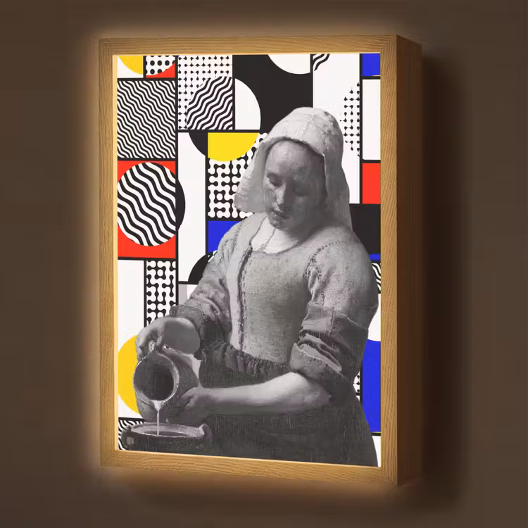 Collage - Mondriaan - Melkmeisje Light Box met batterij (Wandlamp) middel -z3d_website