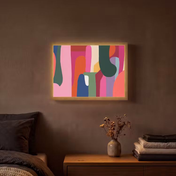 Kleurvakken - Recht - Rond - Abstract Light Box met batterij (Wandlamp) middel -sfeer4