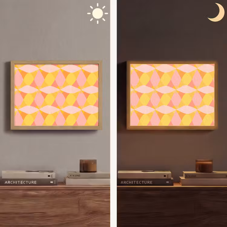 Kleurrijk - Ruitpatroon - Bladvormen Light Box met batterij (Wandlamp) middel 907 -sfeer3