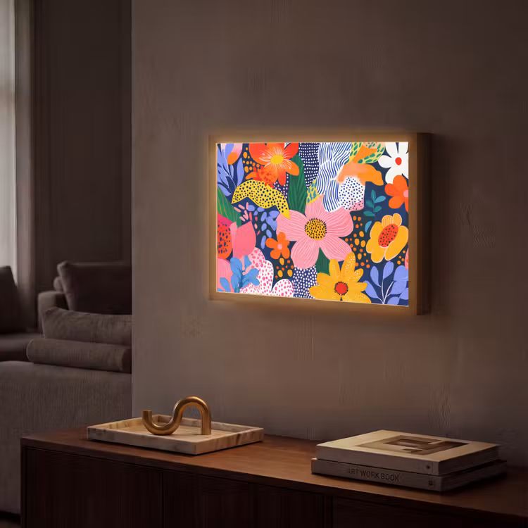Kleurrijk - Bloemen - Abstract - Stippen Light Box met batterij (Wandlamp) middel -sfeer1