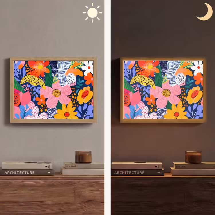 Kleurrijk - Bloemen - Abstract - Stippen Light Box met batterij (Wandlamp) middel -sfeer3