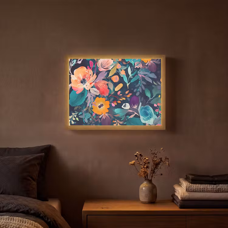 Kleurrijk - Bloemen - Kunst - Natuur - Hippie Light Box met batterij (Wandlamp) middel -sfeer4