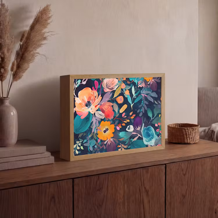 Kleurrijk - Bloemen - Kunst - Natuur - Hippie Light Box met batterij (Wandlamp) middel -sfeer2