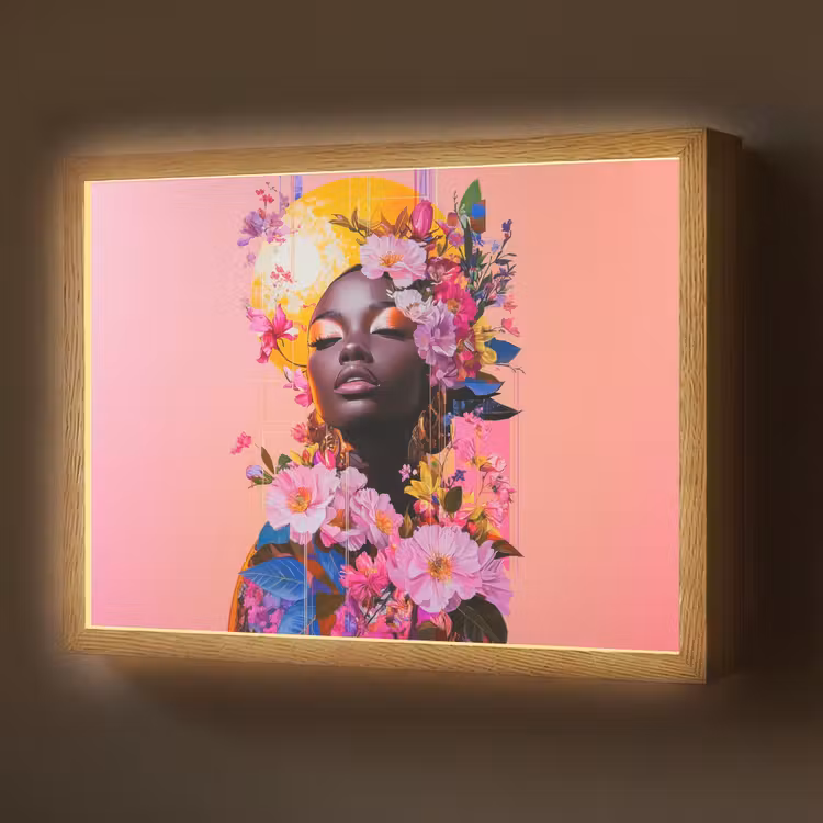 Kleurrijk - Bloemen - Vrouw - Zon Light Box met batterij (Wandlamp) middel -z3d_website