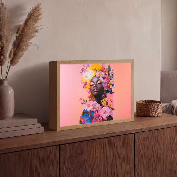 Kleurrijk - Bloemen - Vrouw - Zon Light Box met batterij (Wandlamp) middel -sfeer2